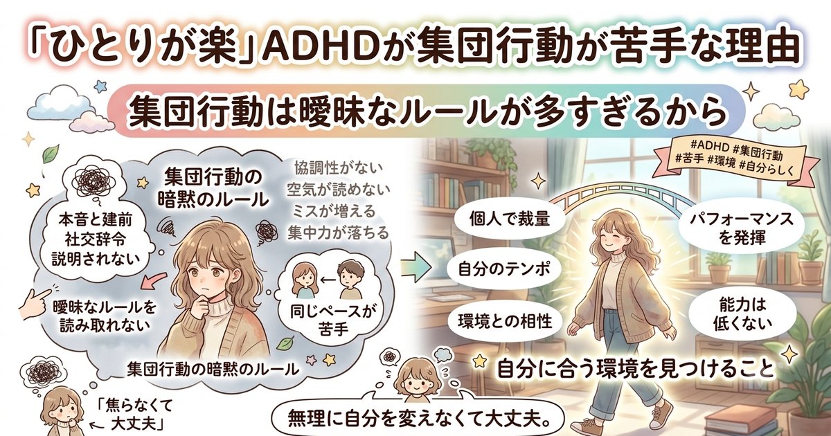「ひとりが楽」ADHDが集団行動が苦手な理由